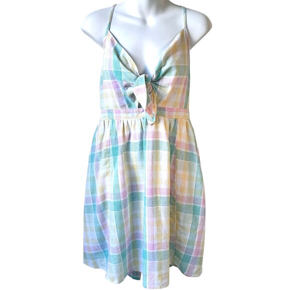 NEW Babydoll Linen Dress Large Pastel Plaid Smock Coquette Prairie Cottage READ - Picture 2 of 16